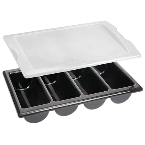GRÄWE Besteckkasten mit 4 Fächern und Deckel, Besteckaufbewahrung, Besteckbehälter, Besteckkasten aus Kunststoff, schwarz, Made in Germany