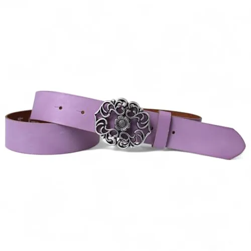 FRONHOFER Damengürtel Rindleder 3,5 cm mit floraler Altsilber Schnalle 6,5x5 cm 42 g Wechselsystem für Jeans Röcke Trachten Made in Germany Größen 90-120