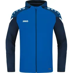 JAKO Kinder Kapuzenjacke Performance, Royal/Marine, 140 - Funktionsjacke aus 100% recyceltem Polyester, ideal für aktive Kinder, mit praktischen Reißverschlusstaschen und stylishem Jacquard-Schultereinsatz.