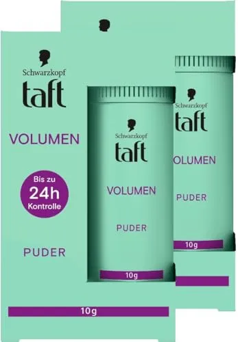 Schwarzkopf Taft Haarstyling Puder Volumen (2x 10g), Volumen-Haarpuder für voller aussehendes Haar, für bis zu 50 Anwendungen, veganes, Styling-Puder