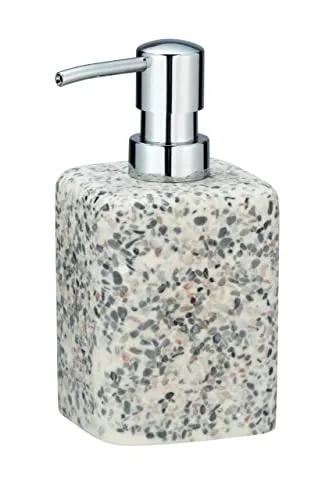WENKO Seifenspender Terrazzo, nachfüllbarer Seifendosierer für Flüssigseife aus stabilem Polyresin, 8 x 16 x 9,5 cm, Füllmenge 240 ml, Mehrfarbig