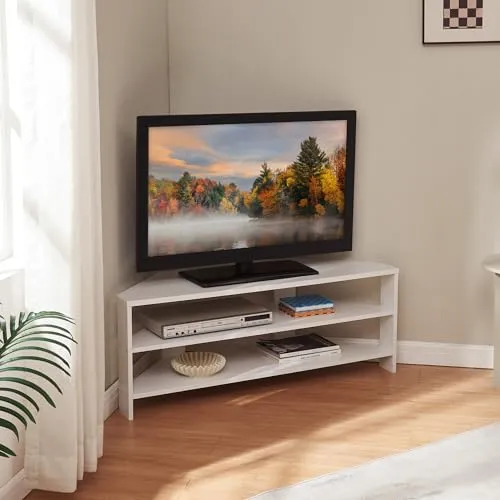 [en.casa] TV Schrank offen Berg Lowboard für Fernseher - Stylisches TV-Lowboard mit abgeschrägten Ecken für eine platzsparende Nutzung in Zimmerecken. Zwei offene Fächer bieten praktischen Stauraum für Mediengeräte und sorgen für Ordnung. Ideal für jeden Wohnraum.