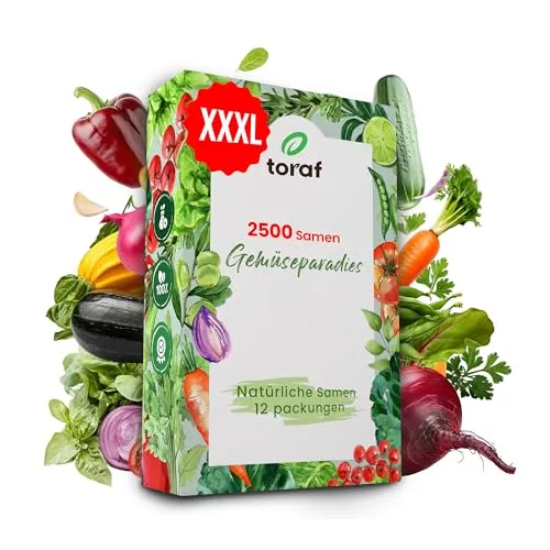 LW Toraf Gemüsesamen Set XXL - 12 ausgesuchte Sorten für den Garten - ca. 2.500 Samen - Tomate, Gurke, Möhre, Paprika, Zwiebel und mehr - leicht anzubauen - ideal für Anfänger und Gartenliebhaber