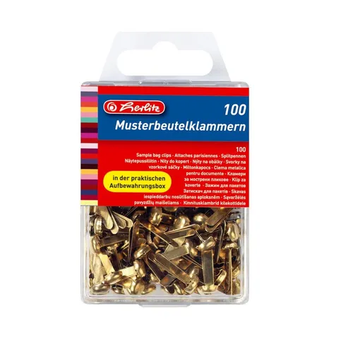 Herlitz Büroklammer 100 Herlitz Rundkopfklammern / Musterbeutelklammern / vermessingt