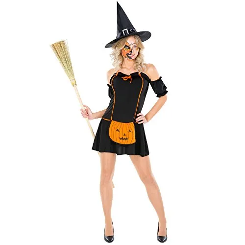 dressforfun tectake Sexy Frauenkostüm Pumpkin Witch Kostüm Kleid mit aufgenähtem Kürbis inkl. sptizem Hut (XL | Nr. 300132)