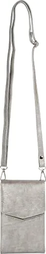 styleBREAKER Mini Umhängetasche mit V-Klappe und Metall Detail | kleine Handytasche zum Umhängen | elegante Crossbody Bag mit Kartenfächern für Damen, Farbe:Silber