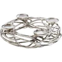 Kobolo Deko-Kranz Adventskranz groß - Metall, Silber für 4 Kerzen