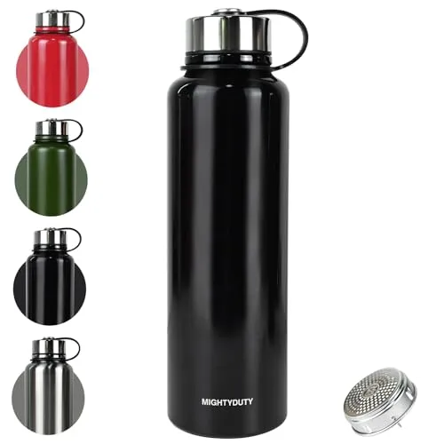 MIGHTYDUTY Thermoskanne 1,5L Trinkflasche Edelstahl 6-24 Stunden Warm und Kühlend Grosse Kapazität Thermoflasche Auslaufsicher für Kaffee & Tee für Outdoor Sports Schule Büro (Schwarz)