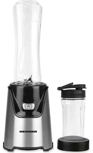 Sportlicher Mixer Heinner WellGo Mix 400 HSB-T400SS, 400 W, BPA-freie Tritan-Behälter 600/400 ml, Ein-/Ausschalter, 19.000 U/min, Edelstahlklingen, Edelstahlgehäuse, silber/schwarz