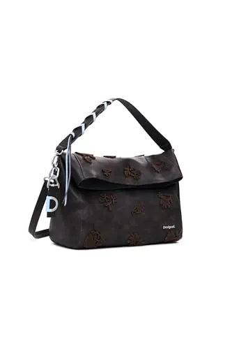 Desigual BAG_STENCIL FLOWER LO 6009 CHOCOLATE - Umhängetasche mit stilvollem Blumenmuster, praktischen Austauschbaren Griffen und vielseitigen Taschen für den perfekten Alltagsbegleiter.