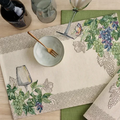 Sander Gobelin Tischset Platzset Platzdeckchen  VINEYARD Weinreben Weinglas