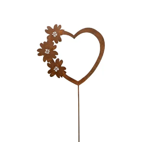 Dragimex Gartenstecker Metall Stecker. HERZ mit Blumen. Rost Gartenstecker. 38 cm.