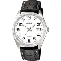 Casio Herrenuhr MTP-1302PL-7BVEF - Elegante Schwarz/Weiß Uhr - Herrenuhren mit minimalistischen Design, Datumsanzeige und hochwertigem Lederarmband für optimalen Tragekomfort. Wasserdicht bis 5 Bar, ideal für jeden Anlass.