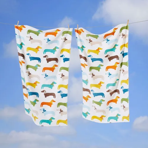 Dackel Handtuch Strand Bad Pool Baumwolle Velour-Feel Weiß - 1 Teile