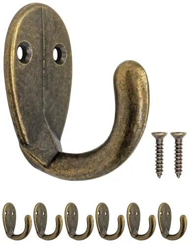 Fuxxer 6x Antike Wandhaken Oval, Garderoben- und Handtuchhaken im Vintage Messing Design Bronze