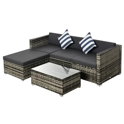 Outsunny 5-TLG. Polyrattan Gartenmöbel Set - Unterhaltungssets für die Terrasse, modernes Design mit wetterbeständigem Rattan und großzügiger Polsterung für höchsten Komfort im Freien.