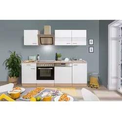 Respekta Economy Küchenzeile KB220ESWSC 220 cm - Moderne Küchenzeile mit 220 cm Breite, Soft-Close-Funktion und hochwertigem Einbauherdset für effizientes Kochen in jedem Haushalt.