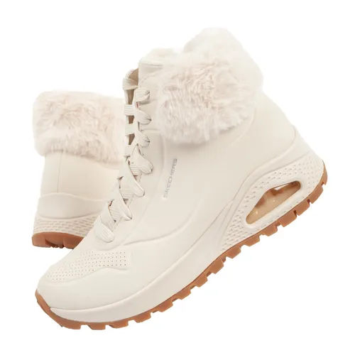 Skechers Schuhe Uno Rugged Fall Air, 167274NAT - Stiefel mit Kunstpelzbesatz und Skechers Air-Cooled Memory Foam® Einlegesohle für optimalen Komfort und Wärme an kalten Tagen. Ideal für den Alltag und stilvoll kombiniert.
