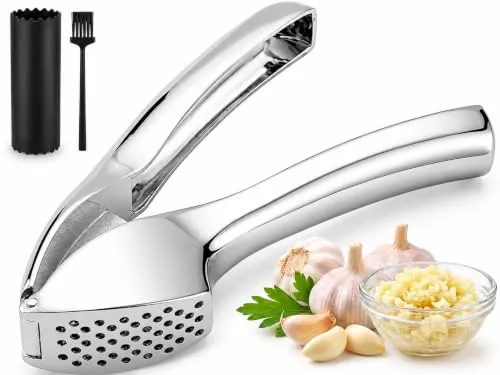 KANDONEX Knoblauchpresse Silber aus Zinklegierung mit ergonomischen Griffen