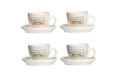 Ritzenhoff & Breker Tasse Ritzenhoff 4er Set Retro Kitchen Espressotasse 80ml Untertasse, Porzellan