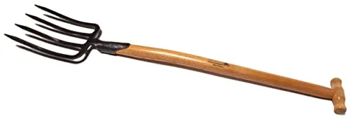 Krumpholz Spatengabel mit Federdülle - Gartenwerkzeuge, hochwertige Spatengabel aus Eschenholz mit 4 Lanzenzinken für effektives Arbeiten im Garten.