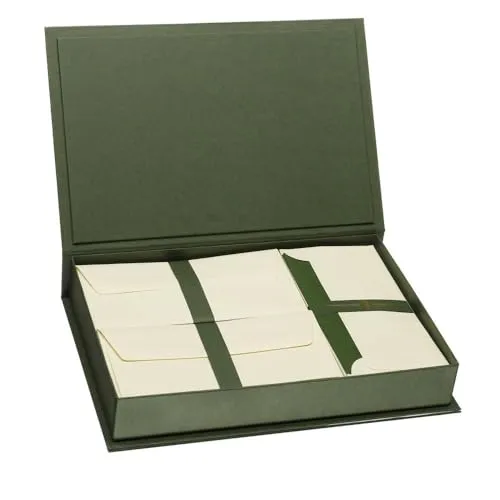 Rössler Briefpapier mit Umschlag | Briefpapier Set | 40x Briefpapier edel in DIN A4 | 50 Umschläge DIN lang | 10 Karten DIN lang | 354 x 238 x 58 mm | 1 Stück | Farbe: Grün | Papier in Creme