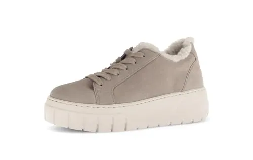 GABOR Plateausneaker Veloursleder - Damen Sneaker in Dunkelbeige, ideal für Wintertage. Der stylische Felleinsatz und das robuste Veloursleder bieten Komfort und modischen Chic.