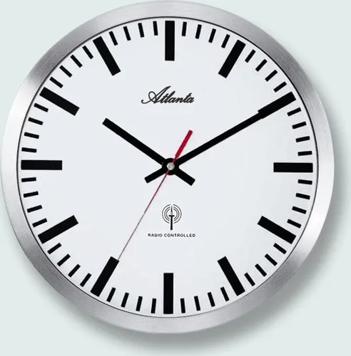 Atlanta Funk-Wanduhr Ø 30 cm, Metallgehäuse 4371/B - Stilvolle Wanduhr im Metallgehäuse mit 30 cm Durchmesser. Weißes Zifferblatt und roter Sekundenzeiger sorgen für eine klare Ablesbarkeit und ein modernes Design.