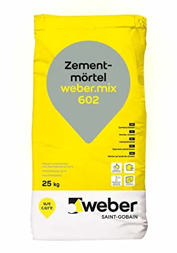 Saint-Gobain Weber Zementmörtel weber.mix 602 naturgrau 25 kg/Sack zum Putzen und Mauern von Normalmauerwerk, hoch belastbar, mineralisch, dauerhaft