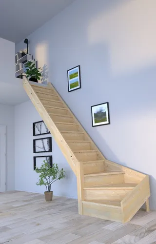 Starwood Raumspartreppe Korfu - ¼ gewendelter Holztreppe ohne Geländer - Hochwertige Fichte Treppe aus Deutschland, ideal für platzsparende Lösungen in Ihrem Zuhause.