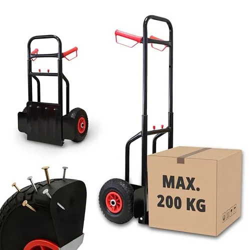 Grafner Klappbare Sackkarre mit Vollgummireifen - Sackkarren für den robusten Einsatz: Bis zu 200 kg belastbar, pannensicher und ergonomisch gestaltet für rückenschonendes Transportieren von schweren Lasten.