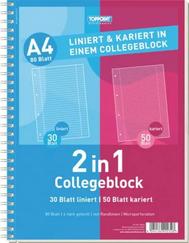 Stylex 40032-P5 DIN A4 Duo Spiral-Collegeblock - 5er Packung, kariert und liniert, ideal für Schule und Studium mit perforiertem, holzfreiem Papier