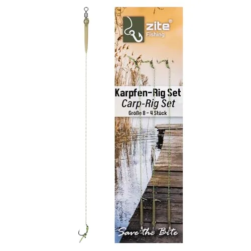 Zite Fishing Karpfen-Rigs Set | Karpfen Vorfachhaken Größe 2-8 | 4er-Packs | Haar-Montage für Boilies Karpfen-Angeln | Gebundene Geflochtene Schnur | Ready2Fish Hair Rigs mit Karpfenhaken & Wirbel (8)