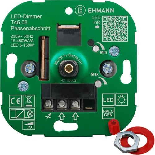 Ehmann LED UP-Phasenabschnitt-Dimmer T46.08 - Smart Home Dimmer für dimmbare LED-Lampen, geräuschlos dank Ehmann Silent Technology und flackerfreies Dimmen ohne Stand-by Verbrauch.