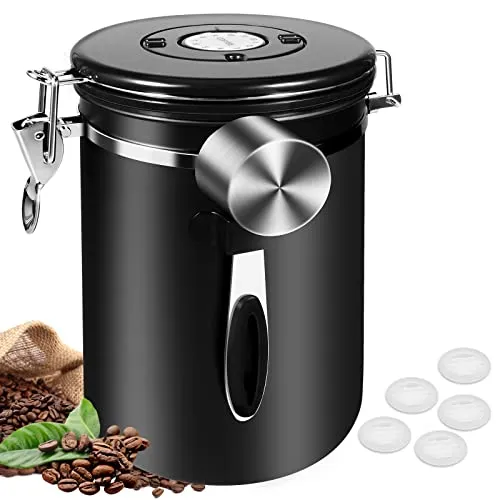 BISNIE Kaffeedosen Luftdicht 1kg Bohnen - Kaffeedosen für 1kg Kaffeebohnen aus Edelstahl mit CO₂-Ventil und Datums-Tracker, hält Kaffee frisch und schützt vor Feuchtigkeit.