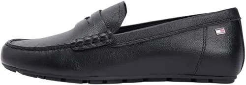 Tommy Hilfiger Women's Flag Leather Driver Loafer FW0FW09350 Driver Shoes, Black (Black), 6.5