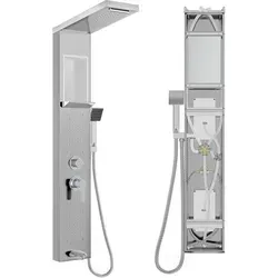TRMLBE Duschpaneel mit Armatur, 5 in 1 Duschsystem Multifunktional Dusche Set inkl. Handbrause Massagedusche Wasserfalldusche Regendusche Armatur, ... - Silber