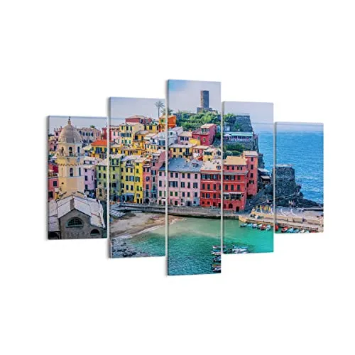 ARTTOR Bilder auf Leinwand 150x100cm Leinwandbild Farben Gebäude Italien Groß XXL Wanddeko Bild Schlafzimmer Set 5 teilige Wandbilder Dekoration Wohnzimmer Canvas Wand Kunstdruck Art EA150x100-5015