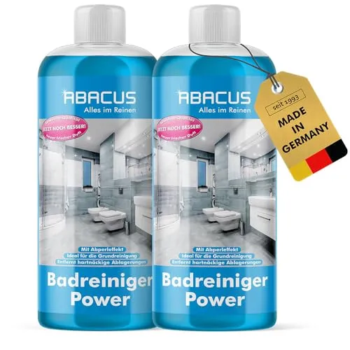 ABACUS Badreiniger Power Konzentrat – Effektiver Sanitärreiniger - Extrem kraftvoller Badreiniger für die Grundreinigung von Bad und Dusche. Entfernt effektiv Kalk, Urinstein und Seifenränder. Mit Abperleffekt für leichtere Reinigung.
