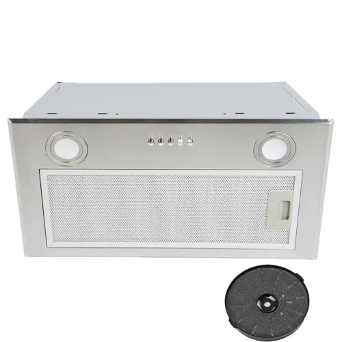 K&H Dunstabzugshaube 52cm Einbauhaube [UMLUFT & ABLUFT] - Abzugshaube mit Metall Fettfilter - Dunstabzug mit LED Beleuchtung - Cooker Hood - 52BS - Inkl. Aktivkohlefilter - Energieklasse B (Edelstahl)