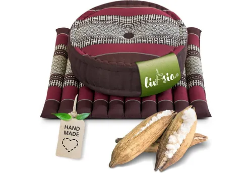 livasia Meditationskissen Yogakissen Set L - Zafu Ø 38x15cm / Matte 50x50x4,5cm, Kapok, vegan, handgefertigt