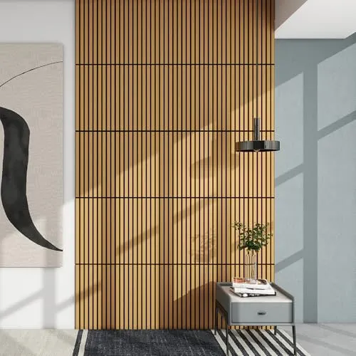 NEU.HOLZ Akustik Wandpaneele Vang 8er Set - 3D-Wandpaneele mit geradlinigen Lamellen in Eichenoptik, dämpfen Schall und sorgen für eine harmonische Raumakustik – ideal für Wohnzimmer, Büro oder Studio.