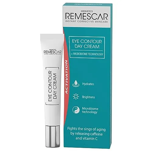 Remescar Augenkontur Tagescreme 15ml – Augencreme mit Koffein & Vitamin C – Reduziert Tränensäcke, Augenringe & Anzeichen der Hautalterung