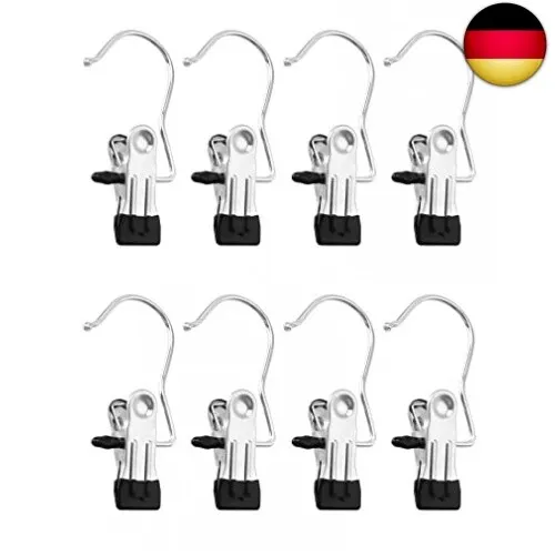 QWORK® 8 Stück Edelstahl Wäsche Haken rutschfest Kleiderbügel Clip Stiefel Auf
