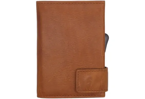 SecWal Kartenetui mit Münzfach (Cognac Braun) - Kreditkartenhülle aus hochwertigem Rindsleder mit RFID-Schutz, Münzfach und Platz für bis zu 10 Karten – ideal für Sicherheit und Stil in der Hosentasche.