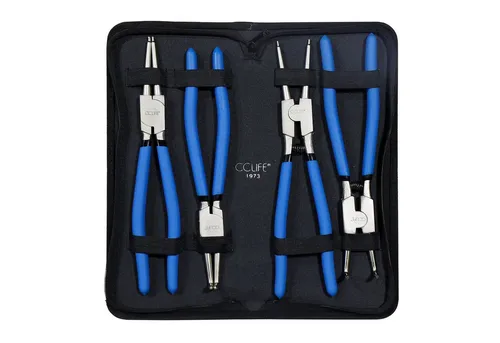 CCLIFE Sicherungsringzange Set 310mm - 4 tlg - Sicherungsringzangen Set mit gebogenen und geraden Spitzen für Innen- und Außensicherungen, ergonomische Griffe für komfortables Arbeiten.