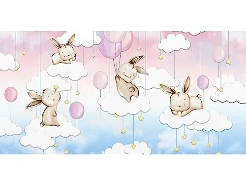 HUBDECO Schutzunterlage für den Schreibtisch - Schützt Schreibtisch vor Kratzern und Schäden - Langlebig, Hitzebeständig - Pflegeleicht, Wasserfest - Mauspad - 90x45cm - Kaninchen auf einer Wolke