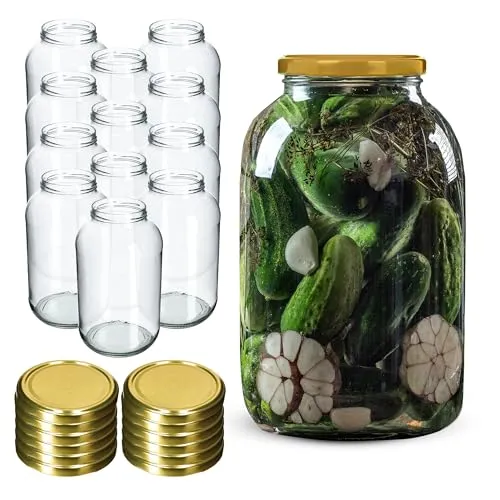 KADAX 12st 4L Einmachgläser mit Schraubdeckel fi100mm für Gurken, Kombucha, Kimchi | Konservengläse weite Öffnung zum Einlegen, Fermentieren, Einmachglas zum Einlegen, Einkochgläser, Gurkenglas (Gold)
