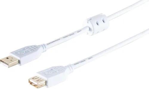 S/CONN maximum connectivity USB High Speed 2.0 Verlängerung mit Ferrit, A Stecker auf A Buchse, vergoldete Kontakte, USB 2.0, weiß, 3,0m (77123-WF)