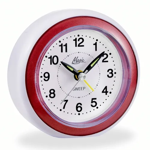 Wecker ohne Ticken mit Licht Obenabsteller Quarz Rund Rot - MAGIC 2197/1